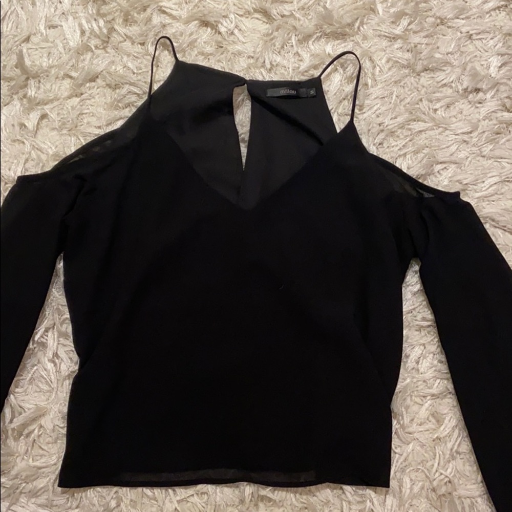 black long sleeve off the shoulder blouse